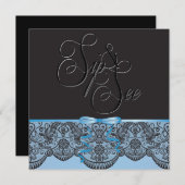 Invitation Chic Black Lace et Blue Sip et voir 3 (Devant / Derrière)