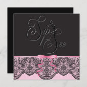 Invitation Chic Black Lace et rose Sip et voir 3 (Devant / Derrière)