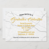 Invitation Chic Black Marble Blanc Gold Photo Graduation (Dos)