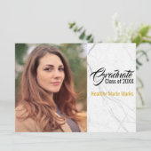 Invitation Chic Black Marble Blanc Gold Photo Graduation (Debout devant)