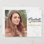 Invitation Chic Black Marble Blanc Gold Photo Graduation (Devant)