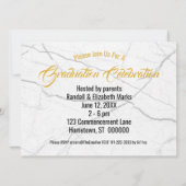 Invitation Chic Black Marble Blanc Gold Photo Graduation (Dos)