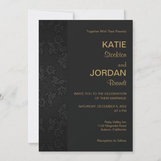 Invitation Chic Black Mariage damassé (Devant)