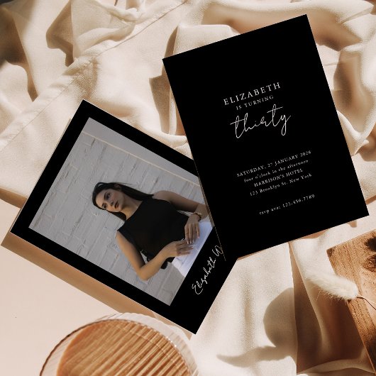 Invitation Chic Black Modern Thirty Photo Birthday Party