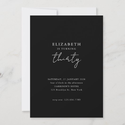 Invitation Chic Black Modern Thirty Photo Birthday Party (Devant)