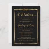 Invitation Chic Black n Gold Bow Frame l'anniversaire de la f (Devant)