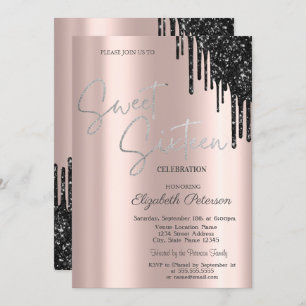 Invitation Chic Black Parties scintillant Drips, Rose Gold Sw
