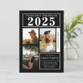 Invitation Chic Black Photo Collage Parti de graduation (Debout devant)