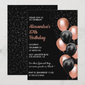 Invitation Chic Black Rose or Ballons 87e anniversaire (Devant / Derrière)