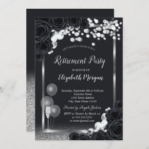 Invitation Chic Black Rose Vin Verre Ballons Retrait