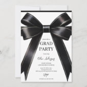 Invitation Chic Black Satin Bow Graduation Party (Devant)