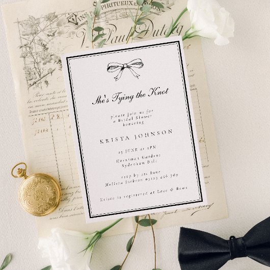 Invitation Chic Black She's Tying the Knot Bow Fête des marié