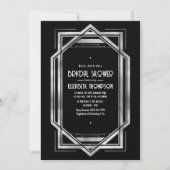 Invitation Chic Black & Silver Gatsby Art Deco Bridal Shower (Devant)
