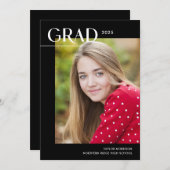 Invitation Chic Black & White 2025 Photo Graduation Party (Devant / Derrière)