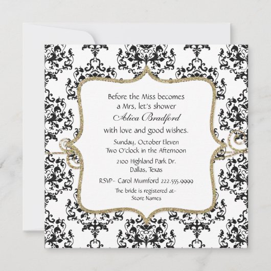 Invitation Chic Black & White Damask Bridal Shower (Devant)