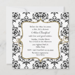 Invitation Chic Black & White Damask Bridal Shower