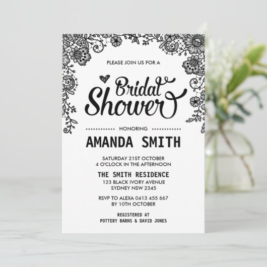 Invitation Chic Black & White Lace (Debout devant)