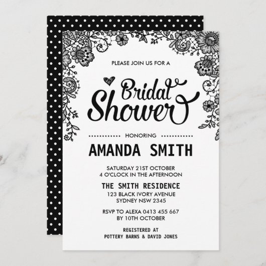 Invitation Chic Black & White Lace (Devant / Derrière)