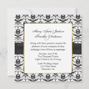 Invitation chic Black & White Mariage damassé