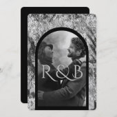 Invitation Chic Black White Mountains Arched Photo Mariage (Devant / Derrière)