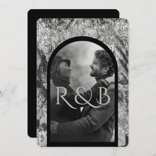 Invitation Chic Black White Mountains Arched Photo Mariage