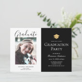 Invitation Chic Black & White Photo Graduation Party (Debout devant)