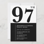 Invitation Chic Black White pour son 97e anniversaire (Devant)