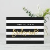 Invitation Chic Black White Stripes Serez-Vous Ma Femme D'Acc (Debout devant)