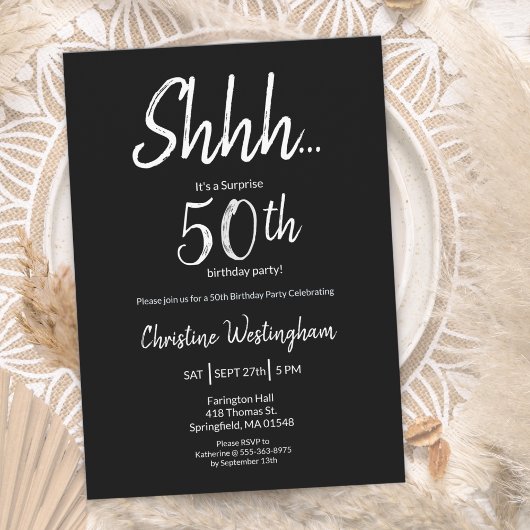 Invitation Chic Black White Surprise 50th Birthday