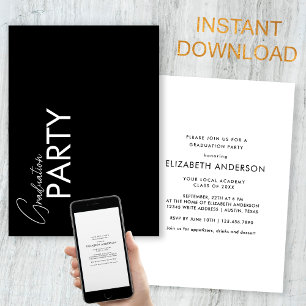 Invitation Chic Black & White Typography Graduation Party