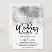 Invitation Chic blanc à huile d'argent Confetti Ombre Mariage (Devant)
