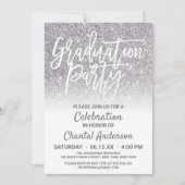 Invitation Chic Blanc Argent Faux Parties scintillant Ombre G (Devant)