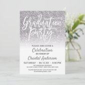 Invitation Chic Blanc Argent Faux Parties scintillant Ombre G (Debout devant)