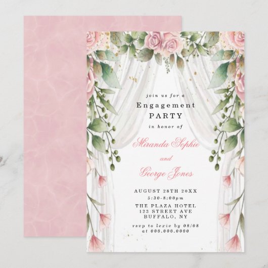 Invitation Chic blanc Canopée rose Floral (Devant / Derrière)