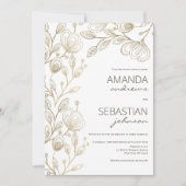 Invitation Chic blanc élégant dentelle or mariage (Devant)