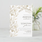 Invitation Chic blanc élégant dentelle or mariage (Debout devant)