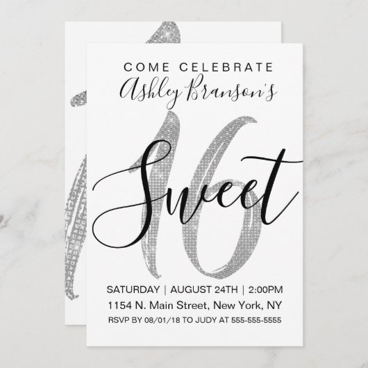 Invitation Chic blanc Faux Parties scintillant de séchage arg (Devant / Derrière)