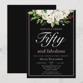 Invitation Chic blanc floral cinquante et fabuleux anniversai (Devant / Derrière)