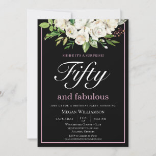 Invitation Chic blanc floral cinquante et fabuleux anniversai