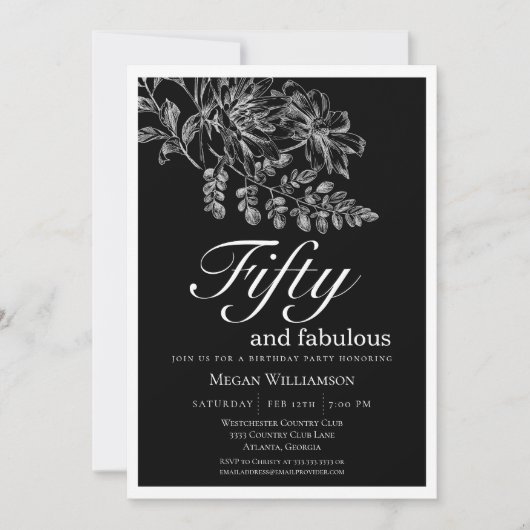 Invitation Chic blanc floral cinquante et fabuleux anniversai (Devant)