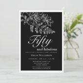 Invitation Chic blanc floral cinquante et fabuleux anniversai (Debout devant)