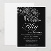 Invitation Chic blanc floral cinquante et fabuleux anniversai (Devant / Derrière)