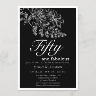 Invitation Chic blanc floral cinquante et fabuleux anniversai