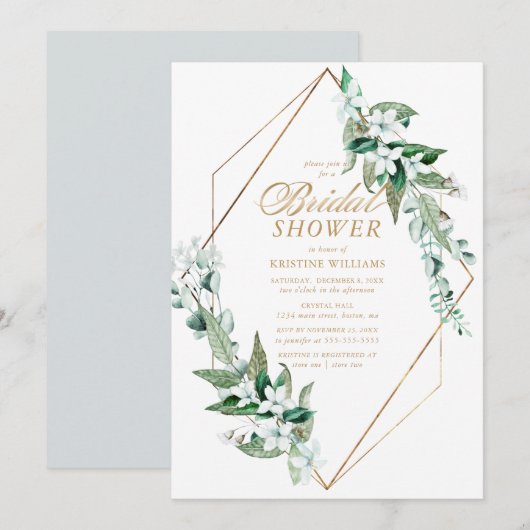 Invitation Chic Blanc Floral Fête des mariées Sage (Devant / Derrière)