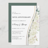 Invitation Chic Blanc Floral Foliage 50e anniversaire Mariage (Devant / Derrière)