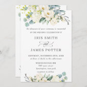 Invitation Chic blanc ivoire vert Mariage (Devant / Derrière)