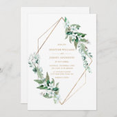 Invitation Chic blanc Magnolia Floral Greenery Mariage or (Devant / Derrière)