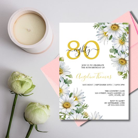 Invitation Chic blanc marguerite verdure fleurie Anniversaire