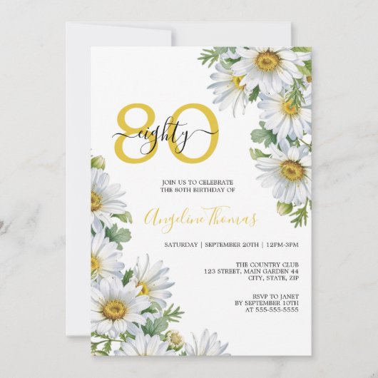 Invitation Chic blanc marguerite verdure fleurie Anniversaire (Devant)