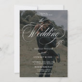 Invitation Chic blanc noir 2 photos calligraphie mariage (Devant)